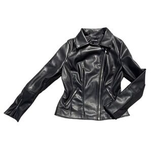 Athlemo Faux‎ Leather Moto Biker Jacket Asymmetrical Zip Black Size L